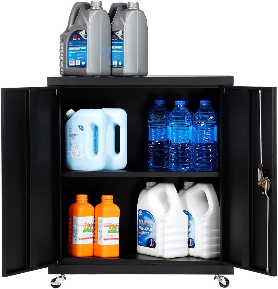 Black Metal Locking Cabinet with Wheels L445642