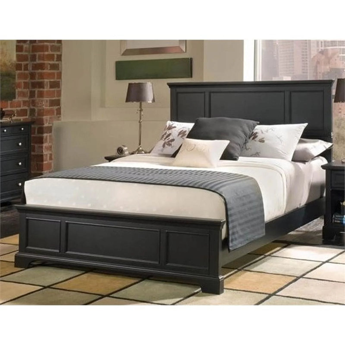 Black Wood King Panel Bed T4516