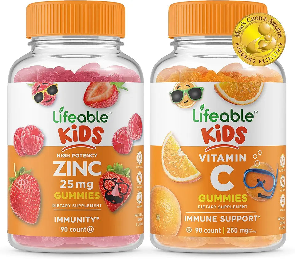 Zinc 25mg Vitamin C Gummies Bundle Gluten Free Chewable Gummy D901