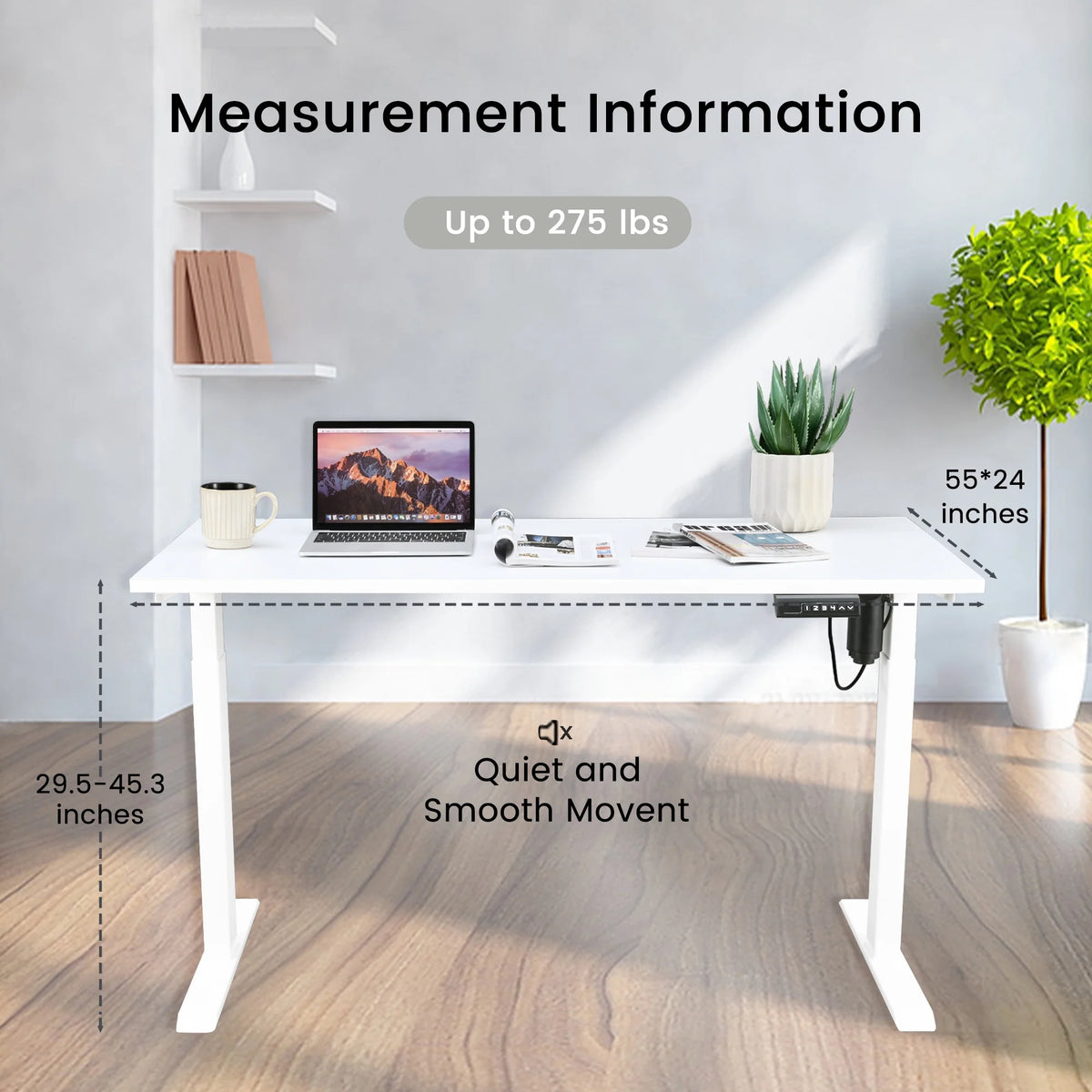 Electric Standing Desk 55 x 24 Inches Height Adjustable White O43491