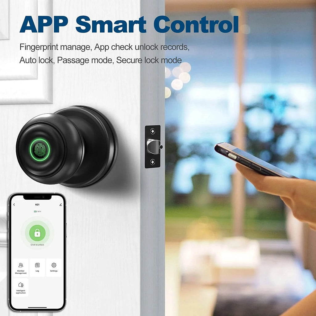 Smart Fingerprint Door Lock with App Control, Black P749514