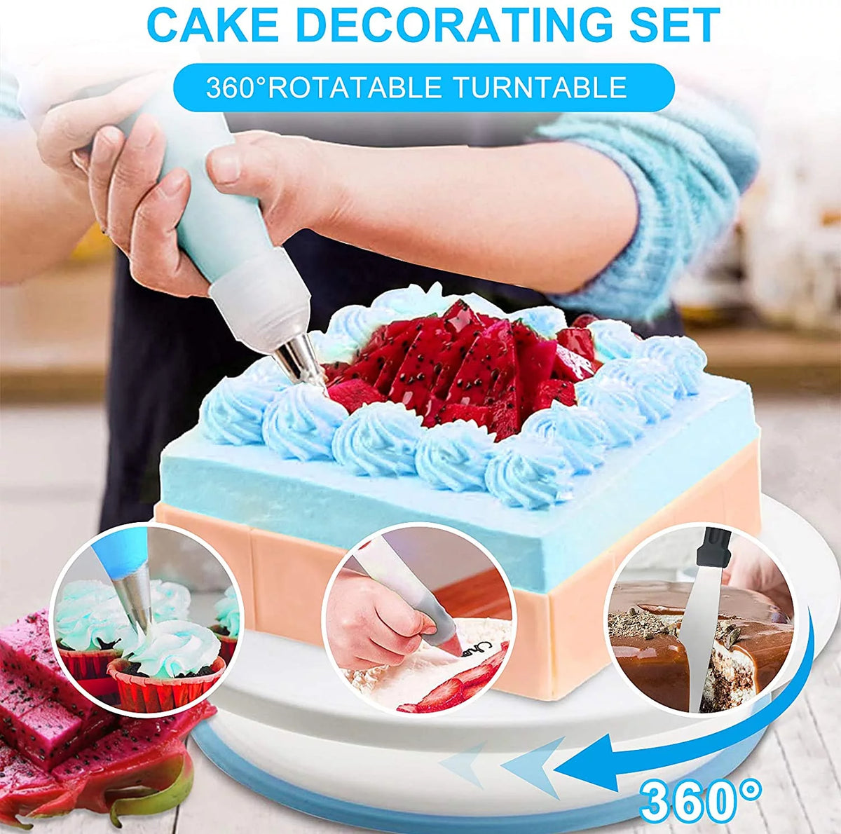 132 Pcs Cake Decorating Kit with Turntable and Piping Bags and Tips W4263