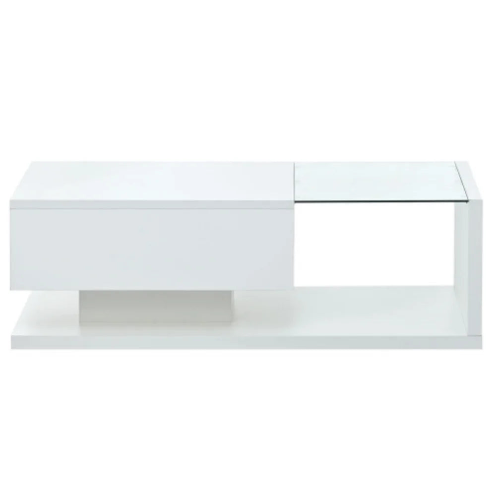 White 2-Tier Tempered Glass Coffee Table Y906611