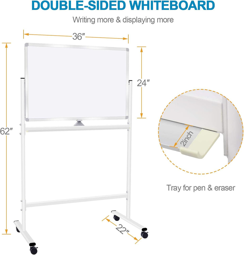 36x24 Double Sided Magnetic Dry Erase Whiteboard on Wheels Q117599