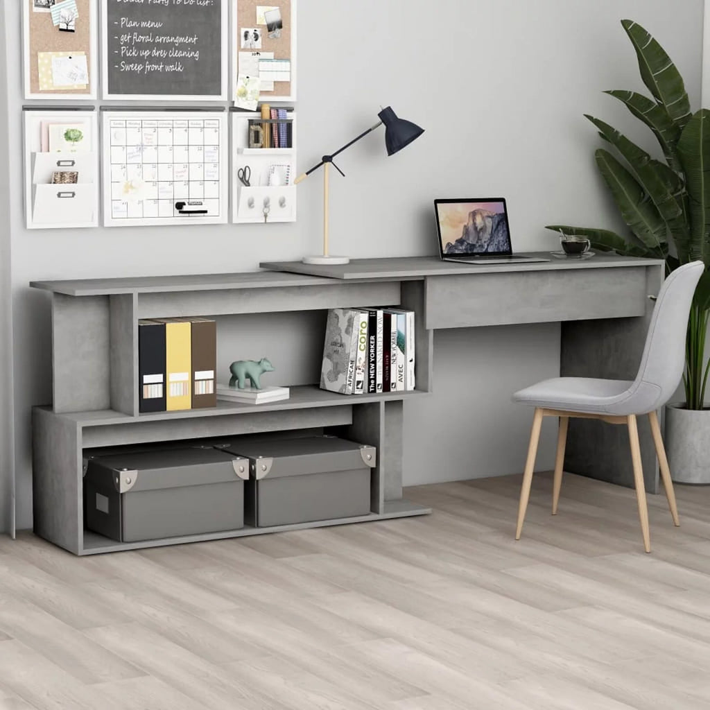 Concrete Gray Engineered Wood Corner Desk L94302