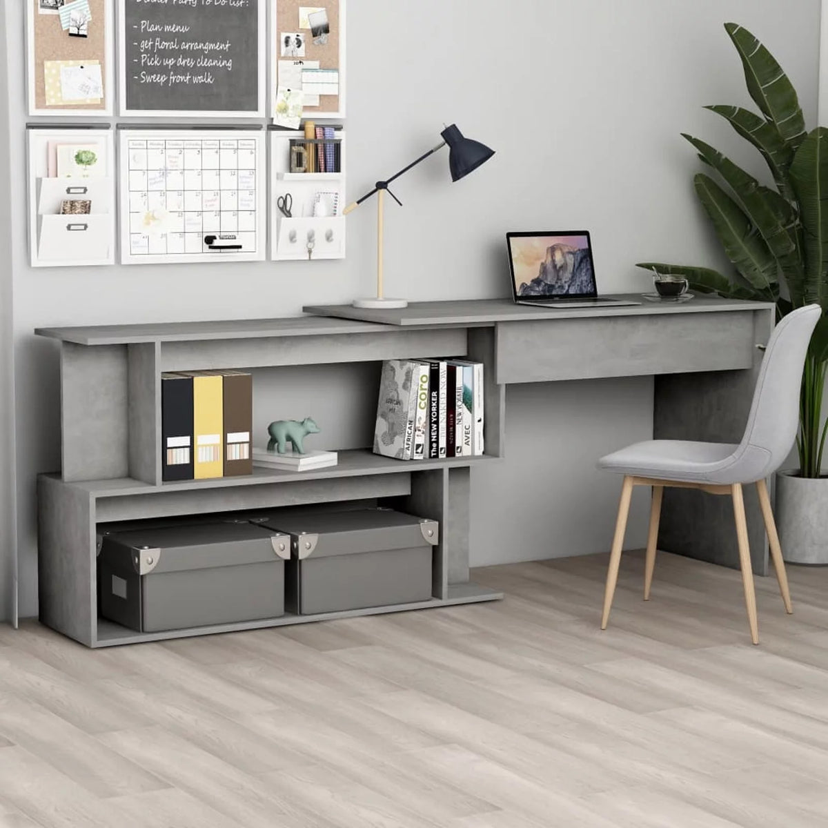 Concrete Gray Engineered Wood Corner Desk L94302
