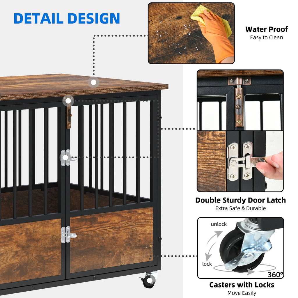Large 38in Heavy Duty Metal Dog Crate and Kennel with Wheels X4113