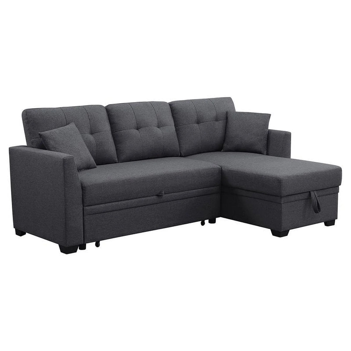 Dark Gray 3-Seat Fabric Sleeper Sectional Sofa with Storage A496