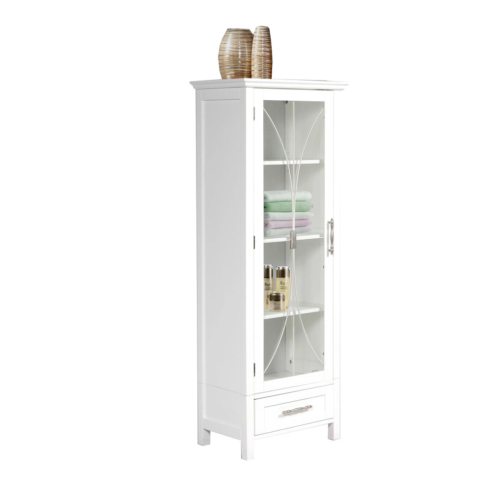 White Wooden Linen Cabinet with Drawer T59739