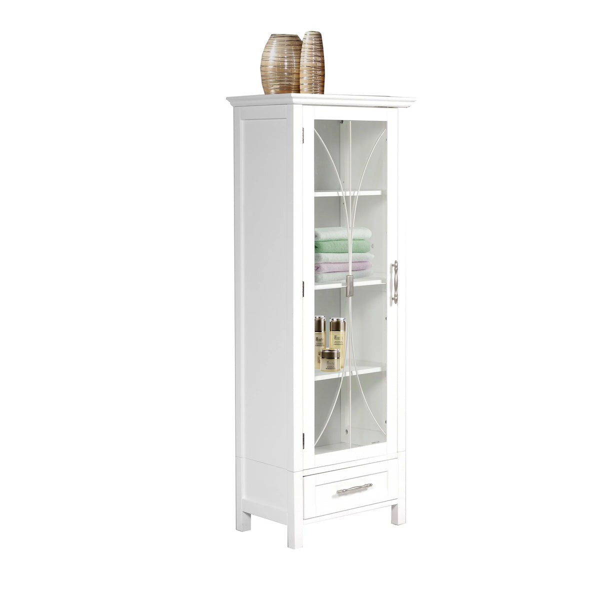 White Wooden Linen Cabinet with Drawer T59739