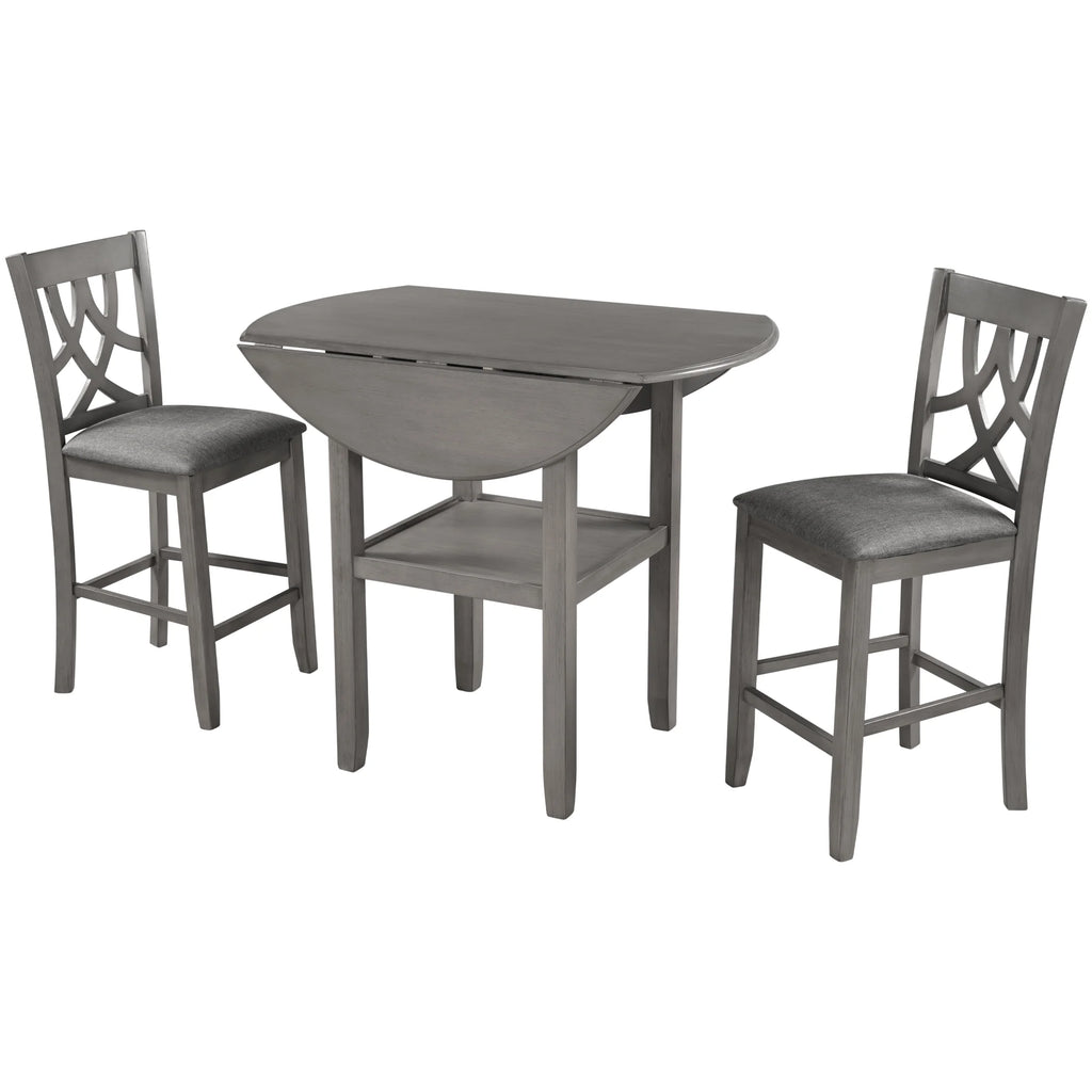3 Piece Round Drop Leaf Dining Table Set with 2 Chairs N7237