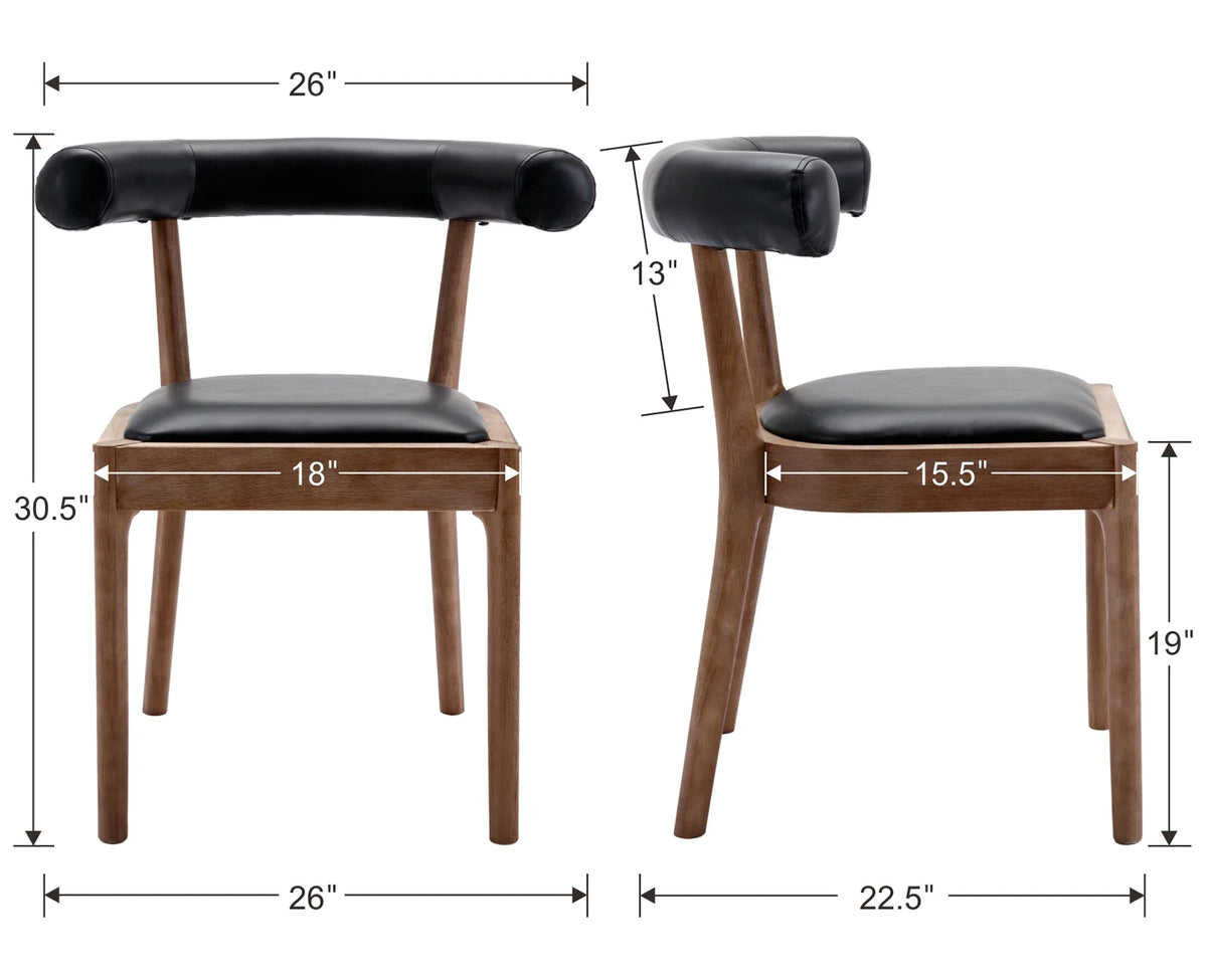 Black PU Upholstered Wooden Dining Chairs Set of 2 R52810