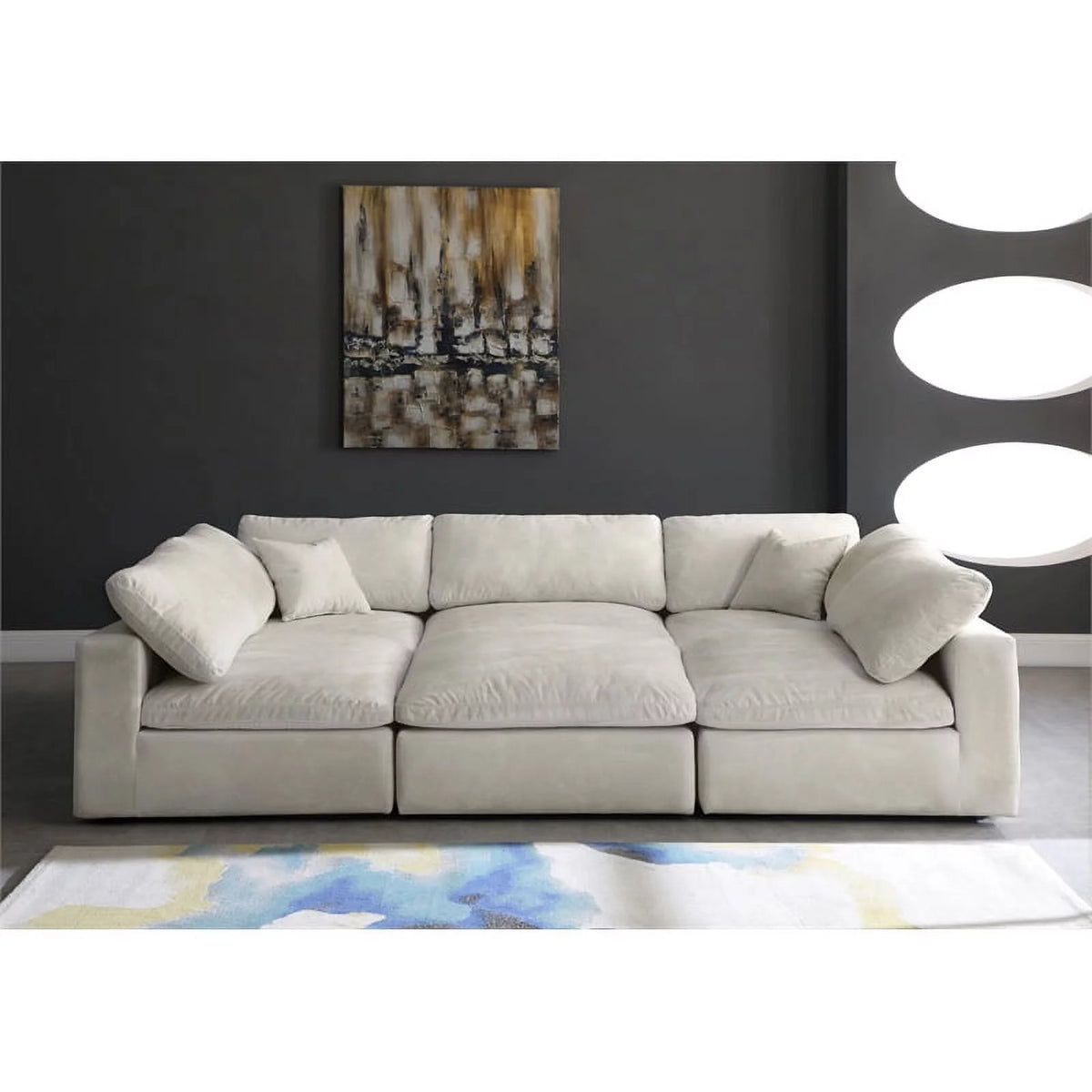 Velvet Down Filled Modular Sectional Sofa in Cream Z910437