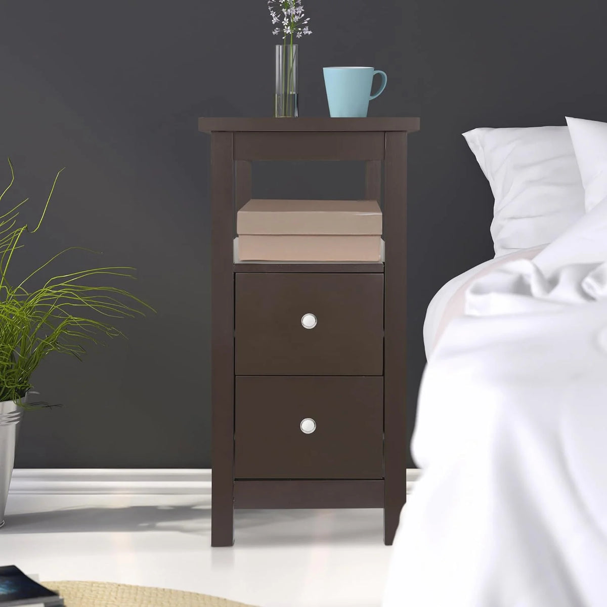 Wooden End Table with Drawer and Storage Shelf D12387