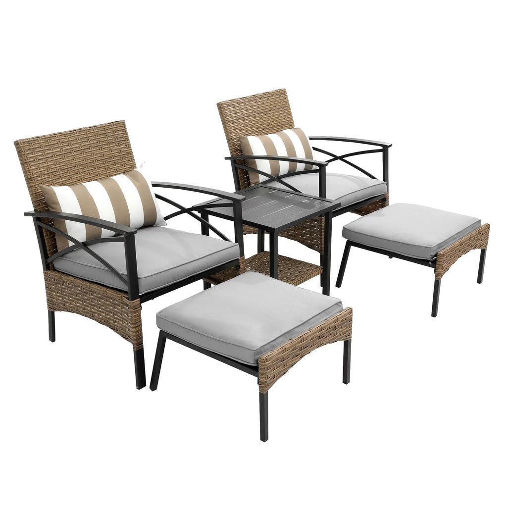 5 Piece PE Wicker Patio Furniture Set with Coffee Table B286