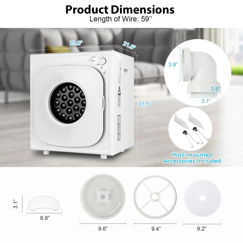 1500W Compact Electric Laundry Dryer Stainless Steel 13.2 lbs H74973