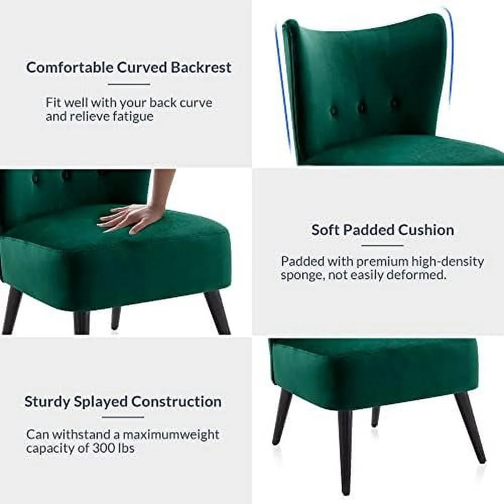 Green Velvet Upholstered Accent Chair with Wood Legs E1308