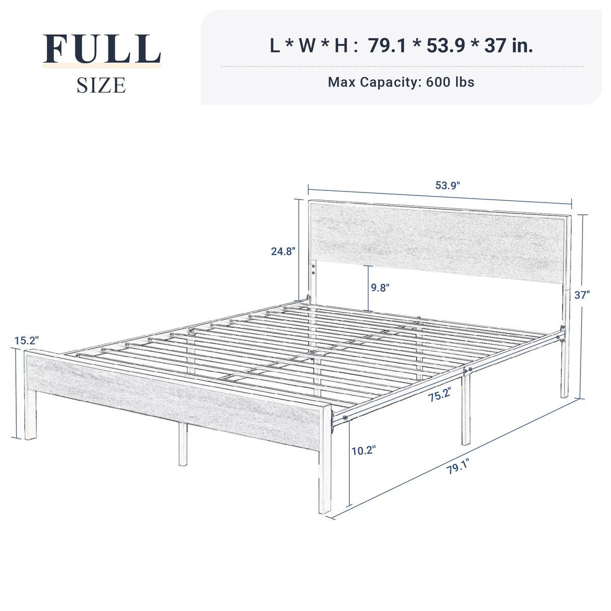 Queen Size Black Oak Headboard Bed Frame X798