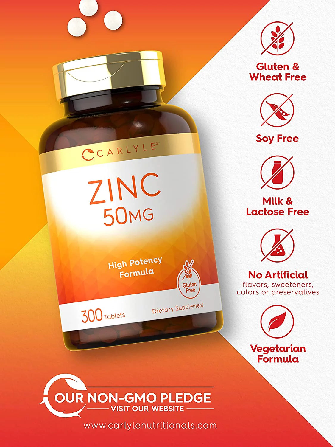 Zinc Gluconate 50mg 300 Tablets Vegetarian Formula F45055