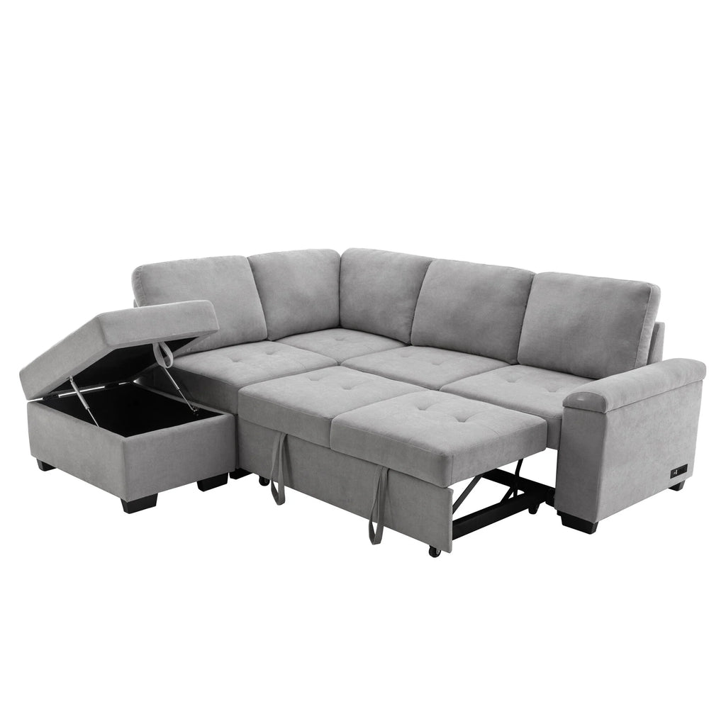 L-Shape Sleeper Sectional Sofa with Storage Ottoman M428323