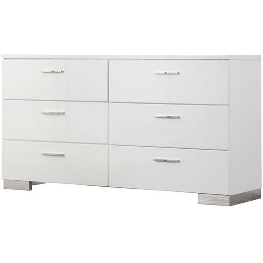 White 6 Drawer Contemporary Wood Dresser G92979