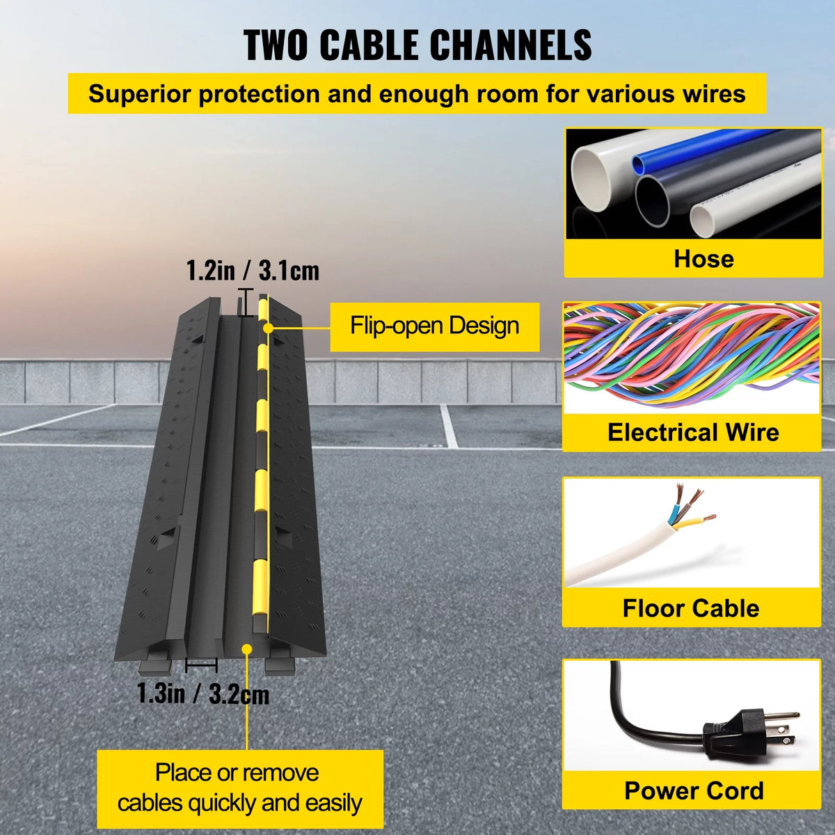 5 PCS 2-Cable Rubber Speed Bump Cable Protector Ramp C73756