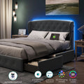 Queen Size Upholstered Platform Bed Frame with Headboard and 4 Storage Drawers V524