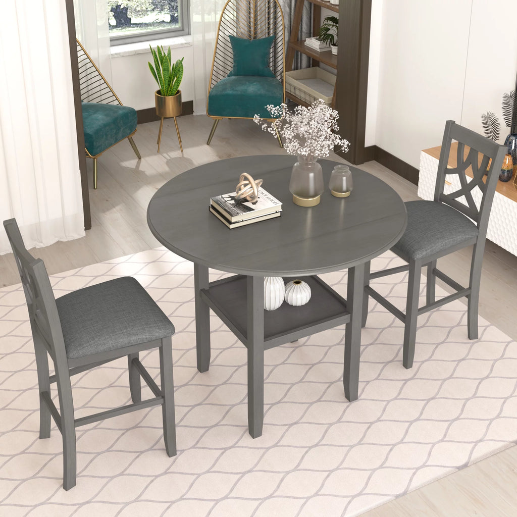 3 Piece Round Drop Leaf Dining Table Set with 2 Chairs N7237