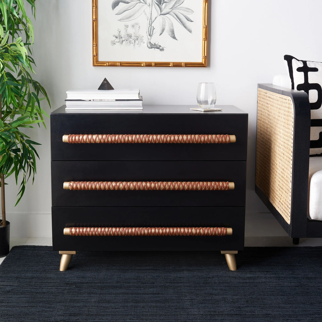 Black Gold Brown Faux Leather 3 Drawer Chest I576058