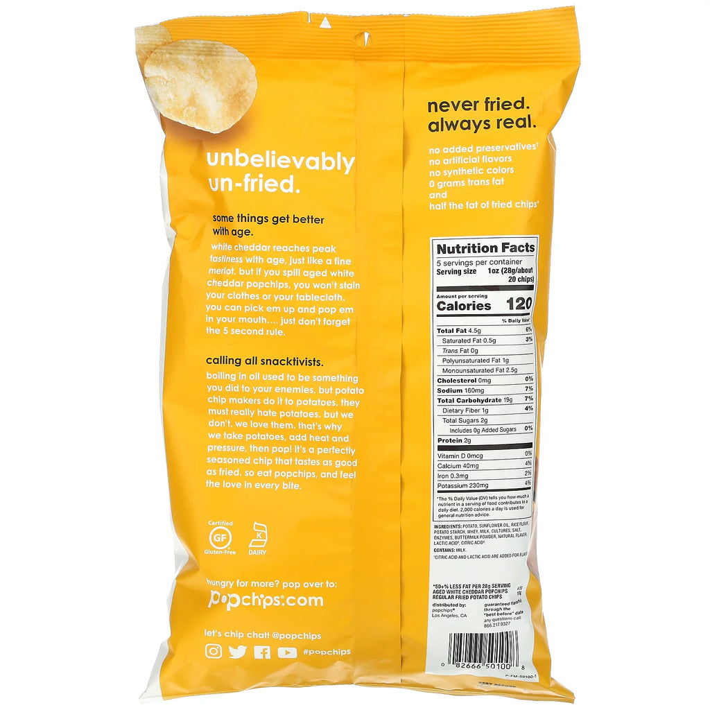 Potato Chips, Aged White Cheddar, 5 oz Pack Of 12 P2840