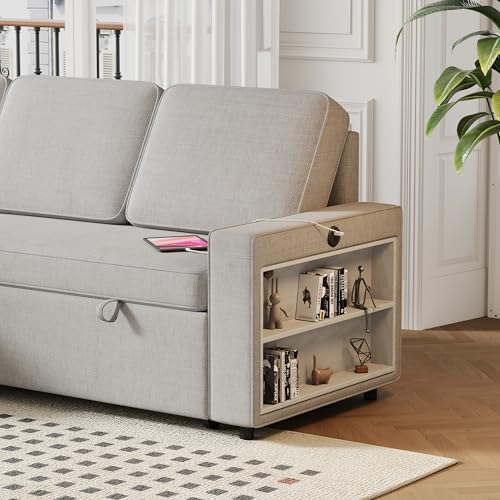 86 Inch Reversible Sleeper Sectional Sofa with Pull Out Couch Bed D6997