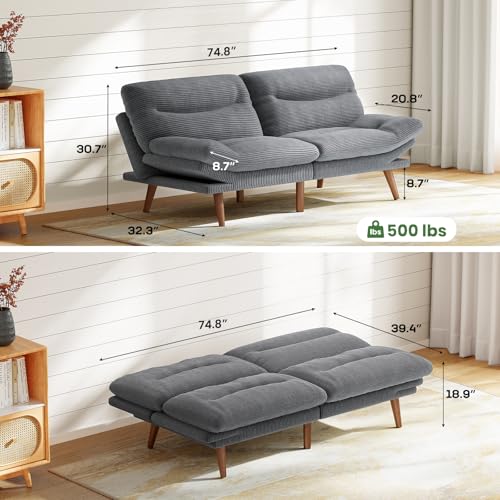 Grey Corduroy Convertible Futon Sofa Bed T23531