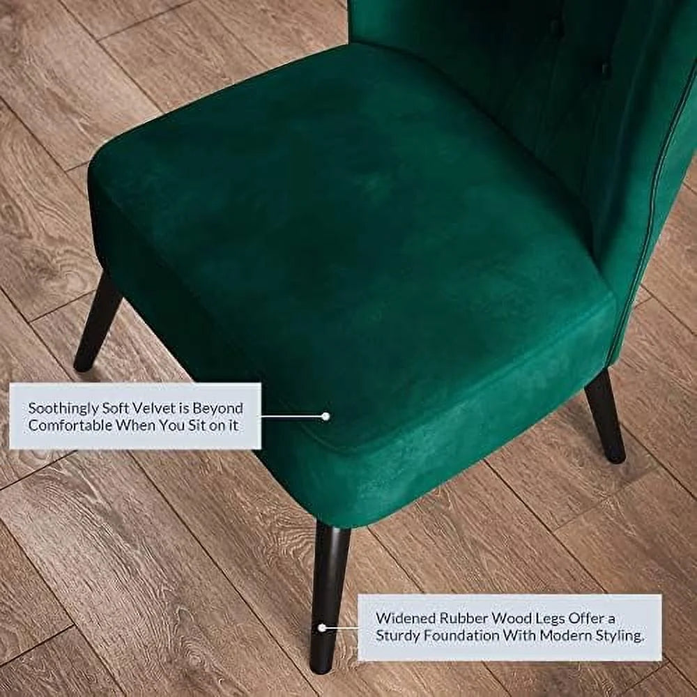 Green Velvet Upholstered Accent Chair with Wood Legs E1308