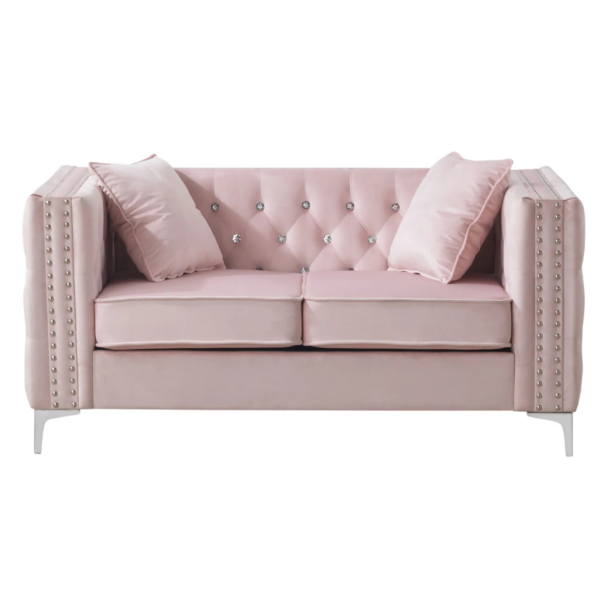 Pink Velvet 2-Seater Sofa with 2-Throw Pillow W4767