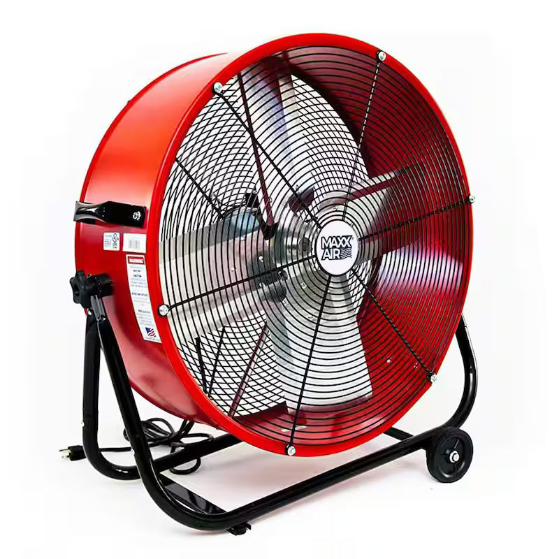 2 Fan Speeds Drum Fan in Red with Snap-On Wheels H4427