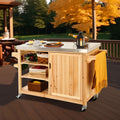 Solid Wood Movable Outdoor Table with Stainless Steel Top S8555