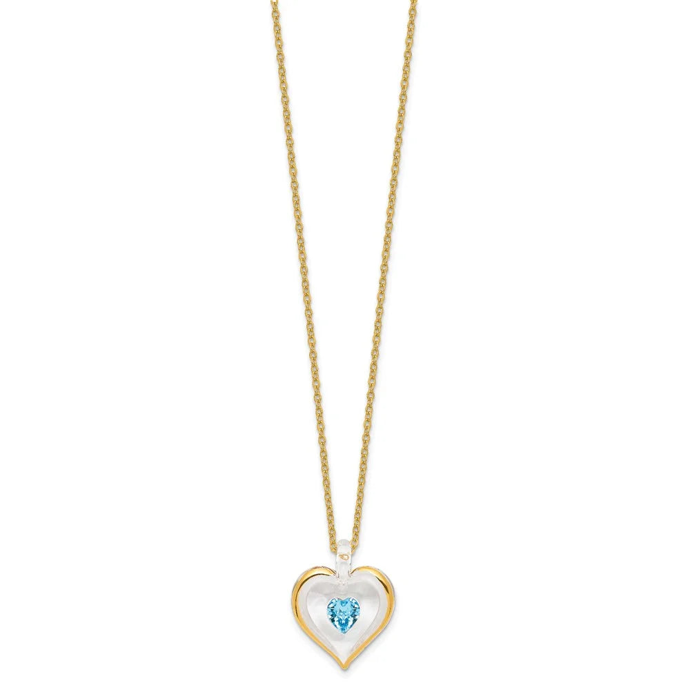 Glass Heart 18 inch Gold-tone Necklace U4816