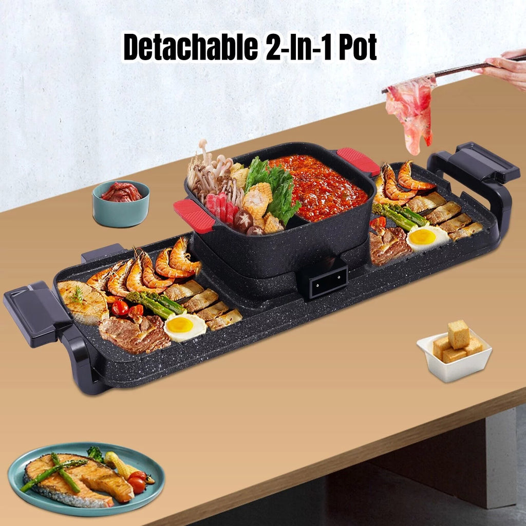 2200W 2 in 1 Electric Smokeless Grill and Hot Pot A176