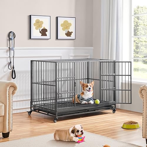 48'' XXL Dog Crate with 2 Doors Lockable Wheels O16704
