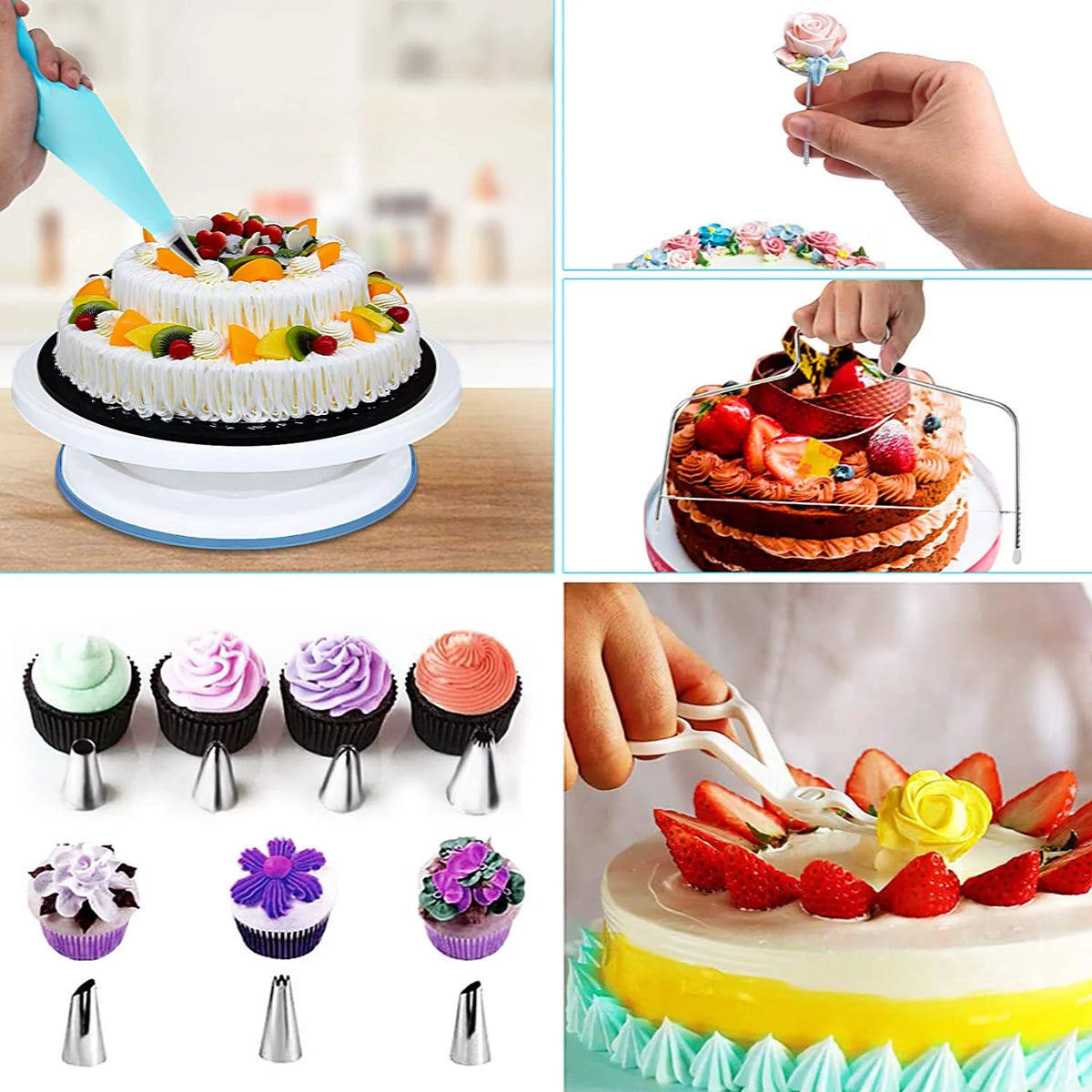 132 Pcs Cake Decorating Kit with Turntable and Piping Bags and Tips W4263