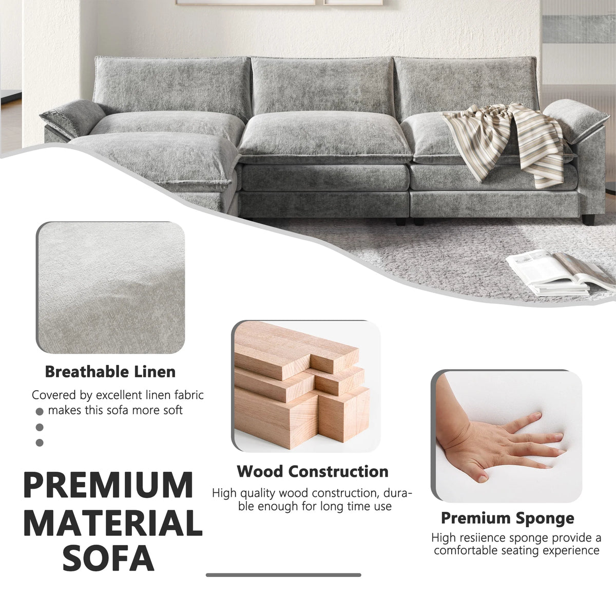 3-seat Sectional Sofa with Reversible Chair and Ottoman Z18859