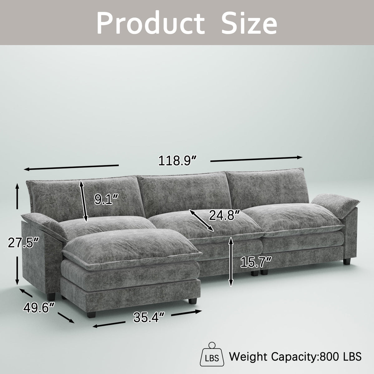 3-seat Sectional Sofa with Reversible Chair and Ottoman Z18859