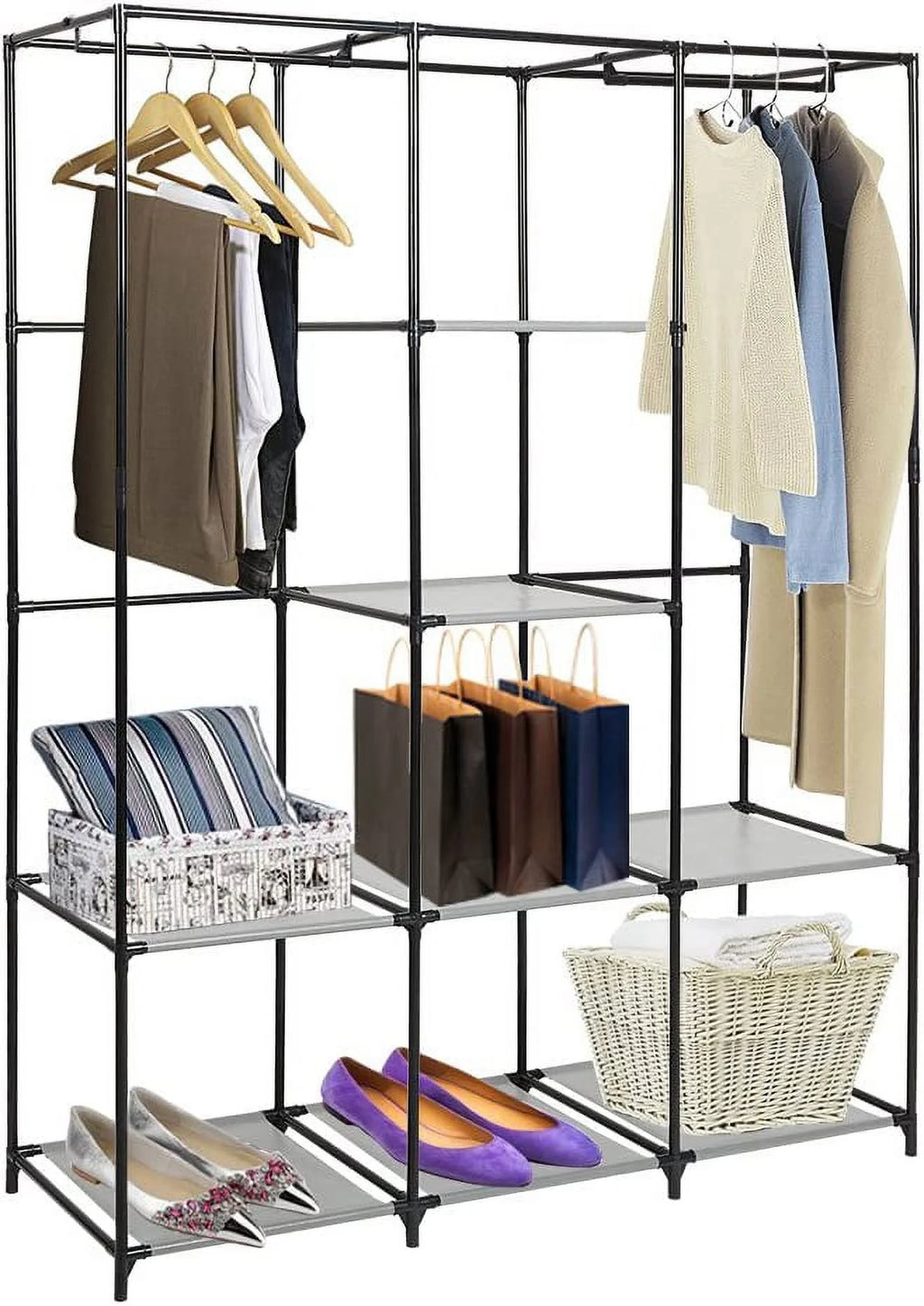 Portable Cloth Closet Organizer with Hanging Rack and Removable Cover F892480