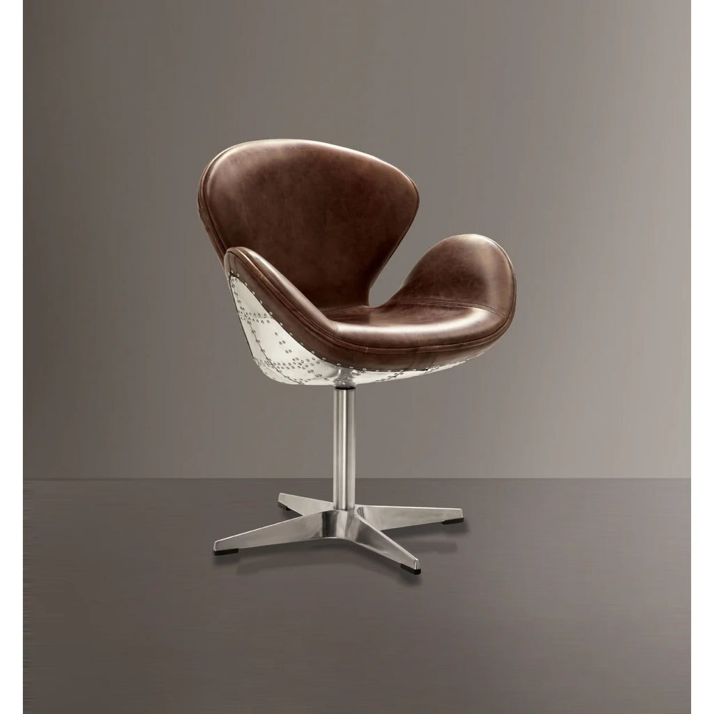 Brown Top Grain Leather Swivel Accent Chair F36645
