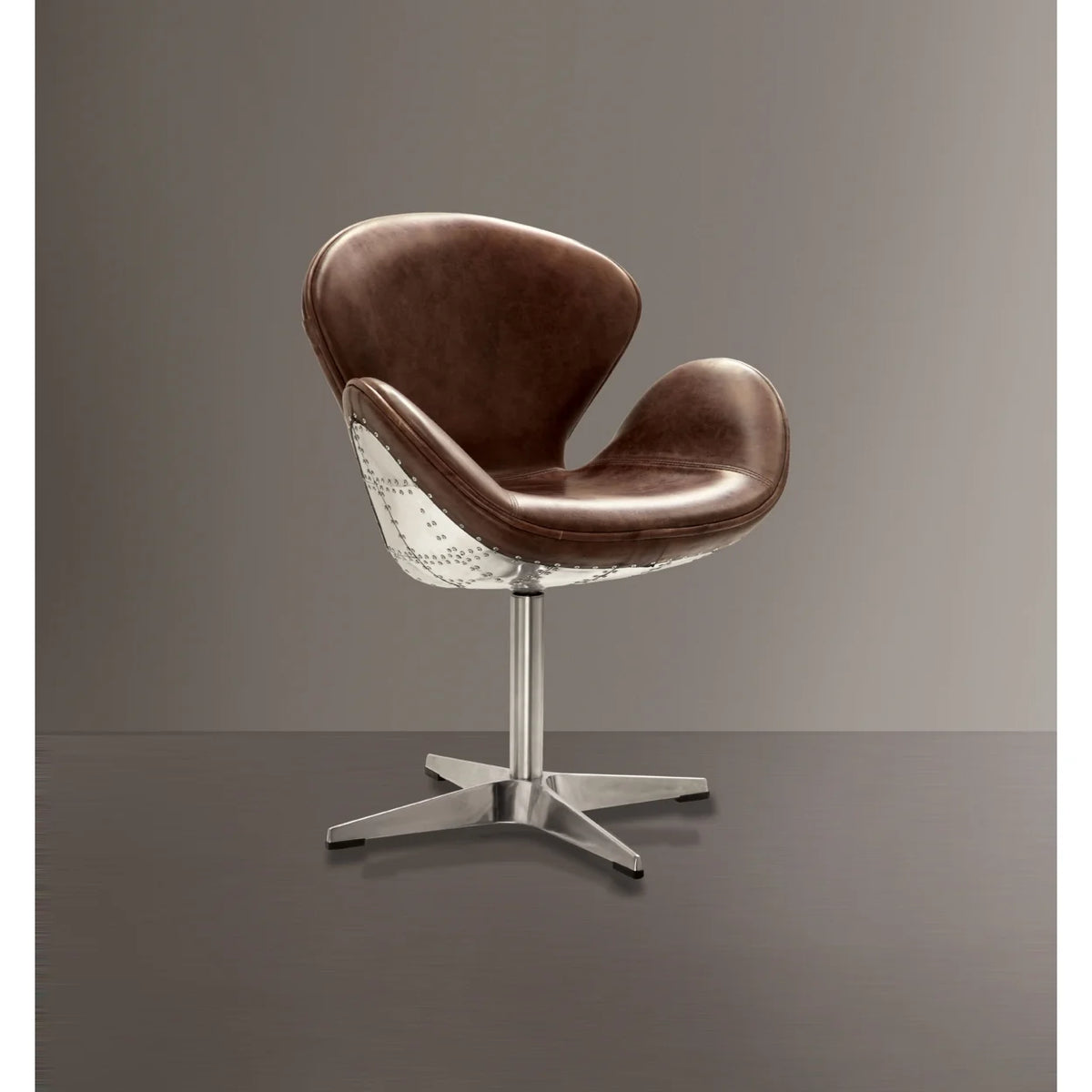 Brown Top Grain Leather Swivel Accent Chair F36645