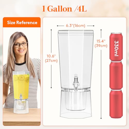1 Gallon Clear Plastic Drink Dispensers with Stand, 2 Pcs E7935