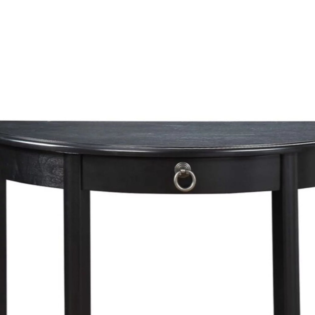 Black Wood Half Moon Console Table with Drawer A2100