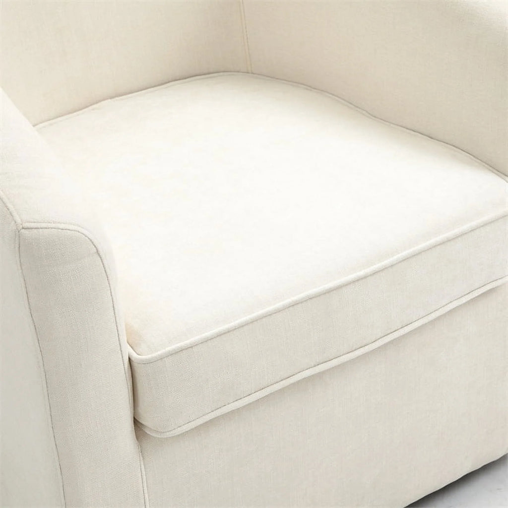 Beige Wood Swivel Upholstered Accent Chair D644