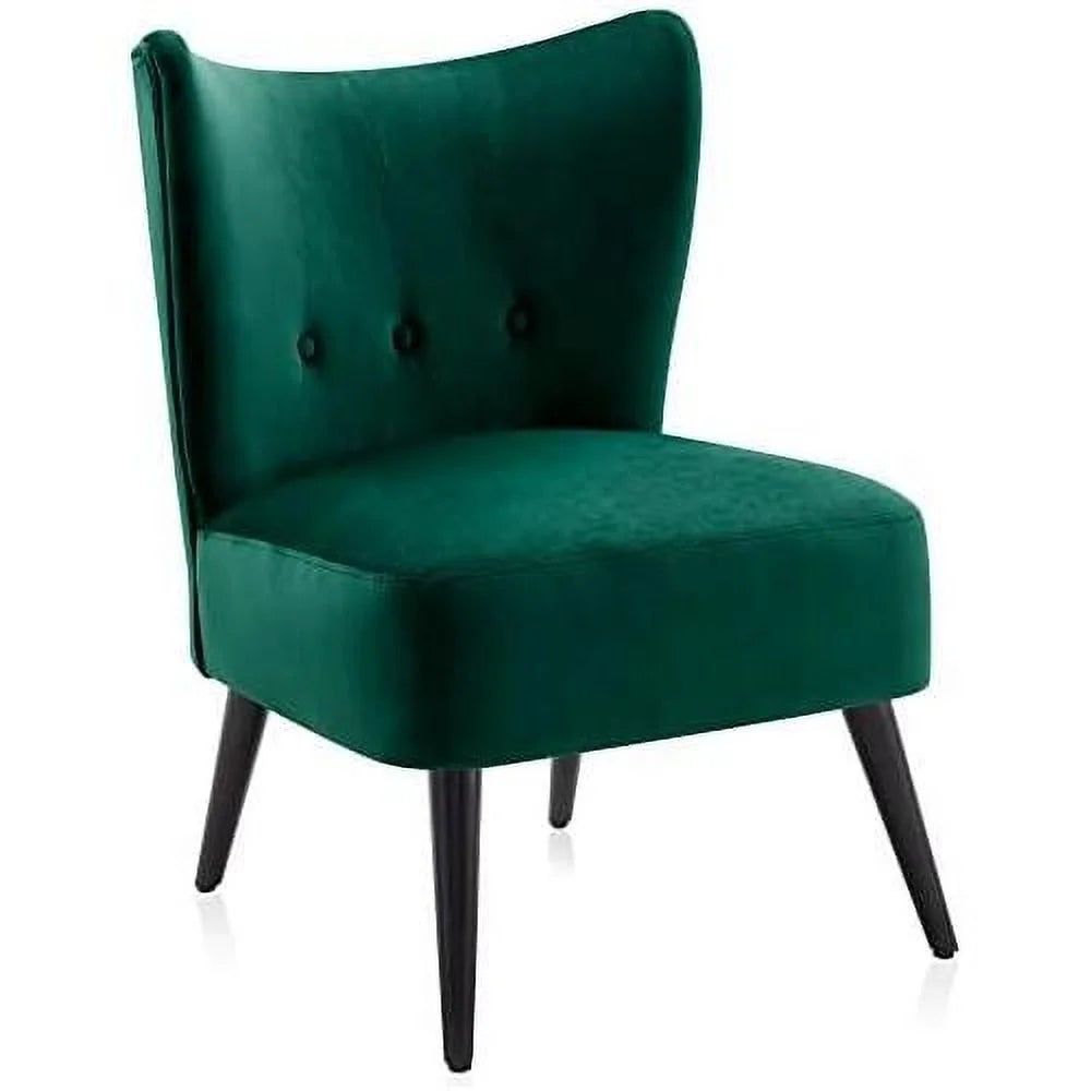Green Velvet Upholstered Accent Chair with Wood Legs E1308