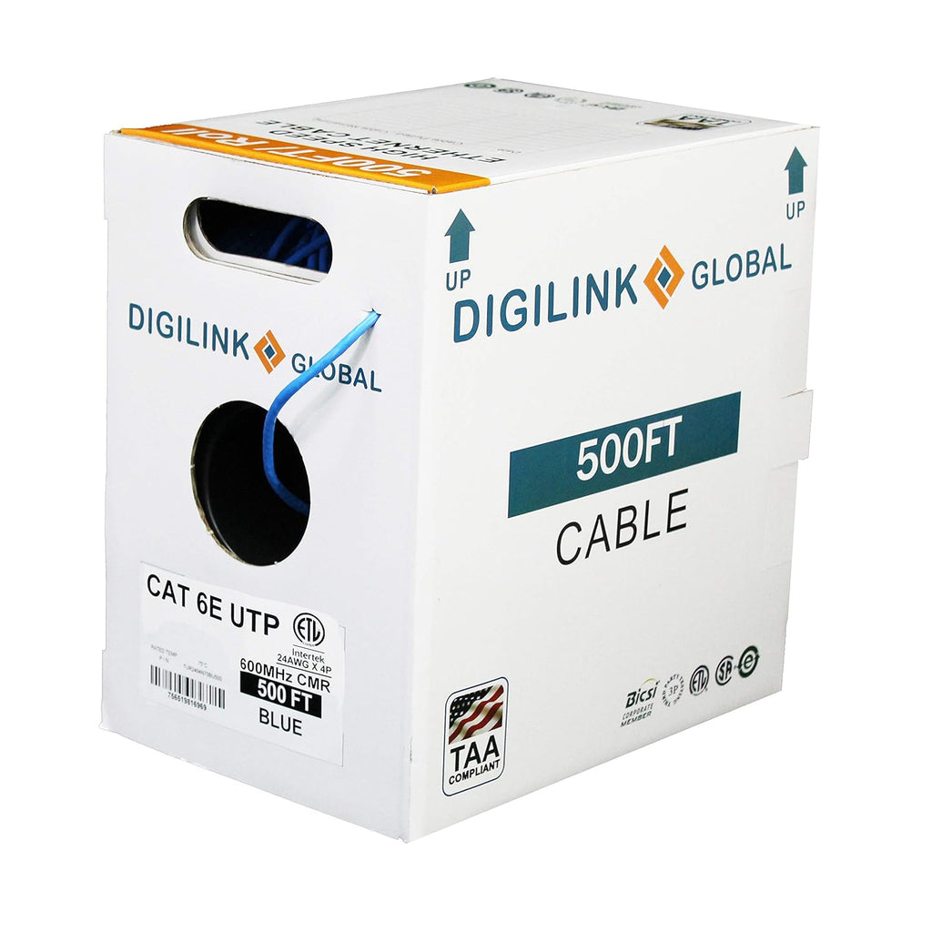 Cat6e Riser 1000ft UTP 24AWG Solid Bare Copper Blue Ethernet Cable I39094